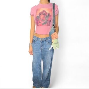 Y2K style Pink rose graphic baby tee.